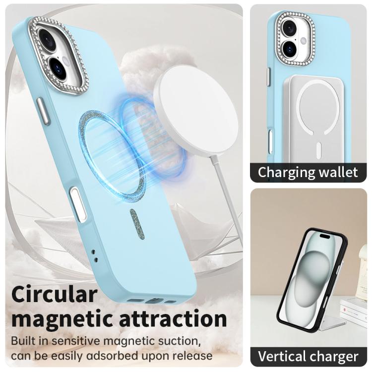 For iPhone 16 Plus Glitter Rhinestones Series Magsafe PC Hybrid TPU Phone Case