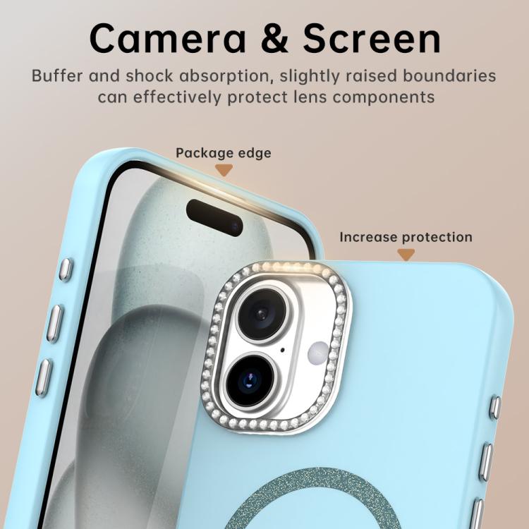 For iPhone 16 Plus Glitter Rhinestones Series Magsafe PC Hybrid TPU Phone Case