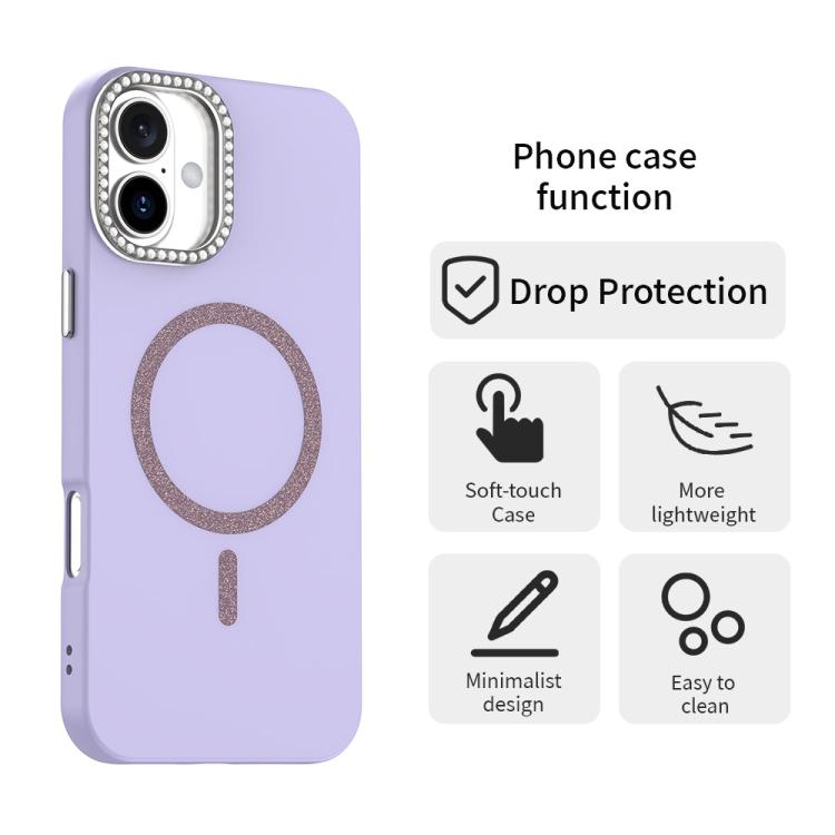 For iPhone 16 Plus Glitter Rhinestones Series Magsafe PC Hybrid TPU Phone Case