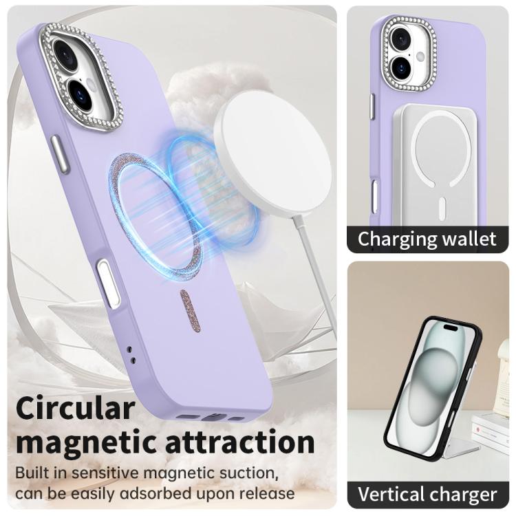 For iPhone 16 Plus Glitter Rhinestones Series Magsafe PC Hybrid TPU Phone Case