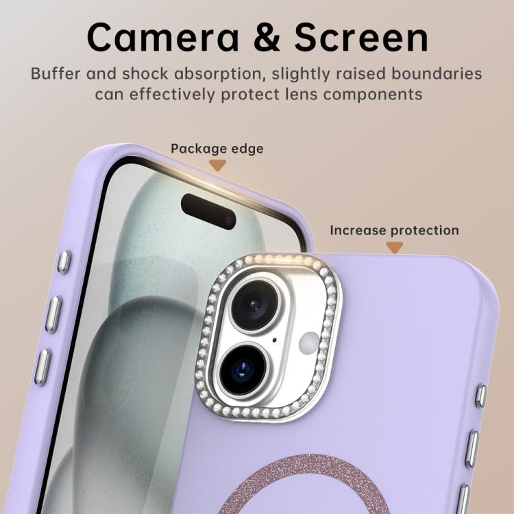 For iPhone 16 Plus Glitter Rhinestones Series Magsafe PC Hybrid TPU Phone Case
