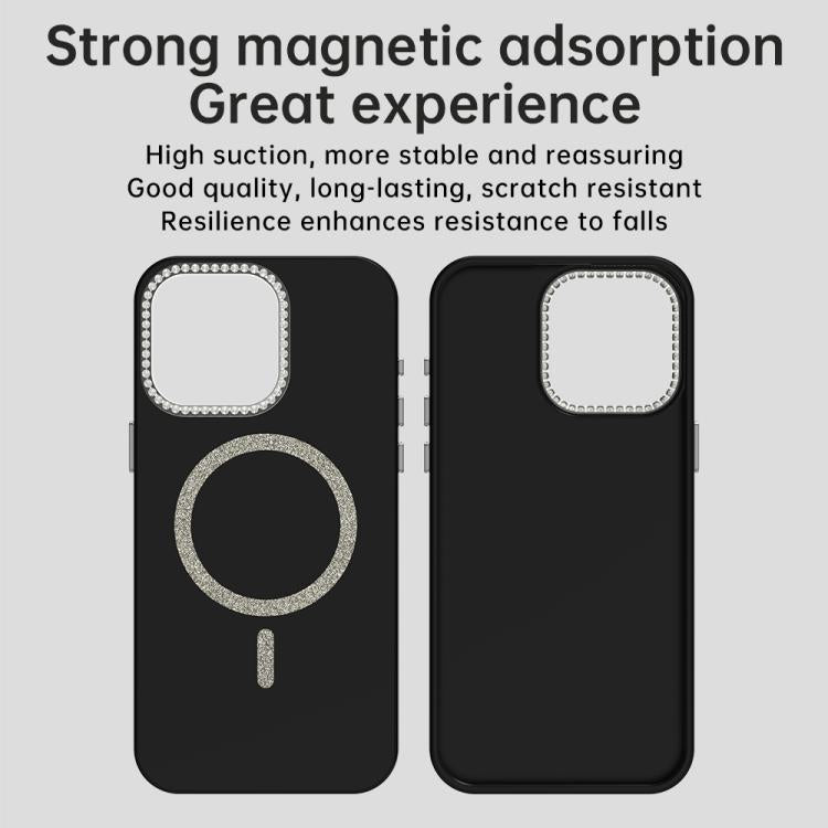 For iPhone 15 Pro Max Glitter Rhinestones Series Magsafe PC Hybrid TPU Phone Case