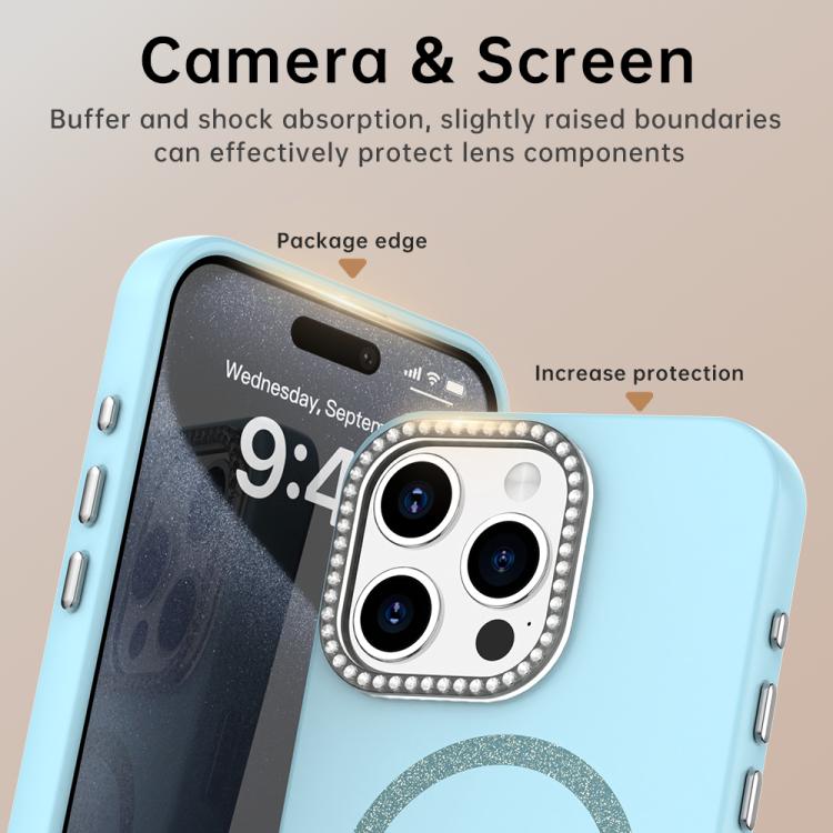 For iPhone 15 Pro Max Glitter Rhinestones Series Magsafe PC Hybrid TPU Phone Case