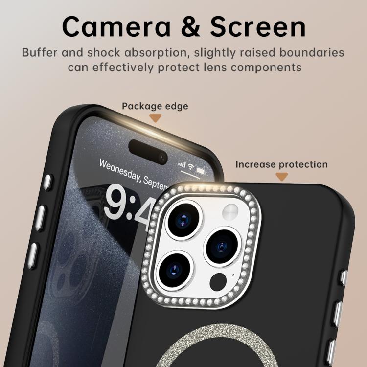 For iPhone 15 Pro Glitter Rhinestones Series Magsafe PC Hybrid TPU Phone Case