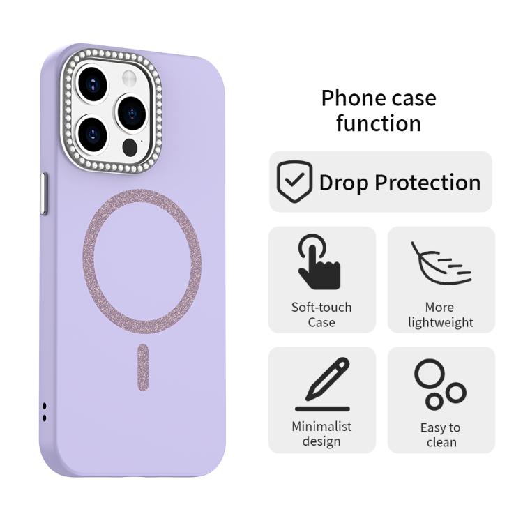 For iPhone 15 Pro Glitter Rhinestones Series Magsafe PC Hybrid TPU Phone Case