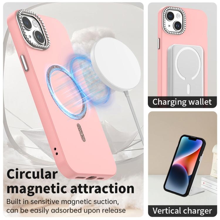 For iPhone 15 Plus Glitter Rhinestones Series Magsafe PC Hybrid TPU Phone Case