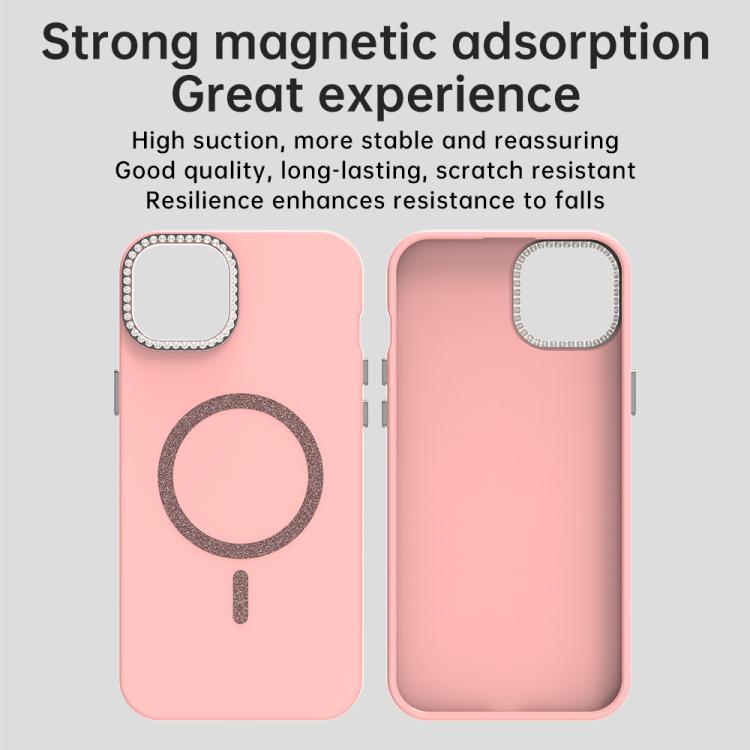 For iPhone 15 Plus Glitter Rhinestones Series Magsafe PC Hybrid TPU Phone Case
