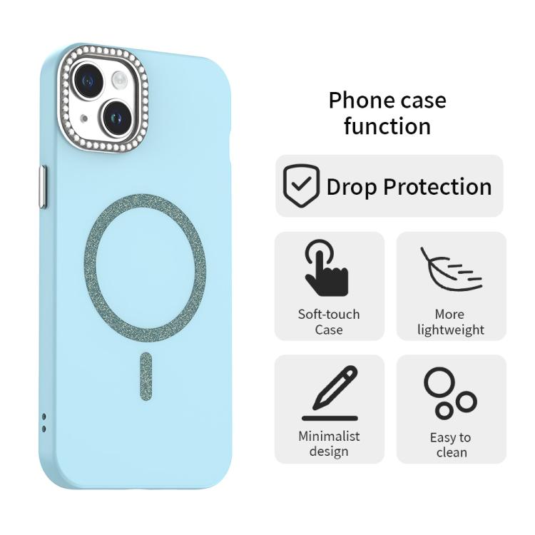 For iPhone 15 Plus Glitter Rhinestones Series Magsafe PC Hybrid TPU Phone Case