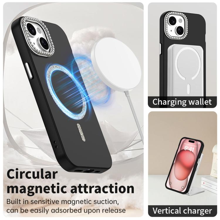 For iPhone 15 Glitter Rhinestones Series Magsafe PC Hybrid TPU Phone Case