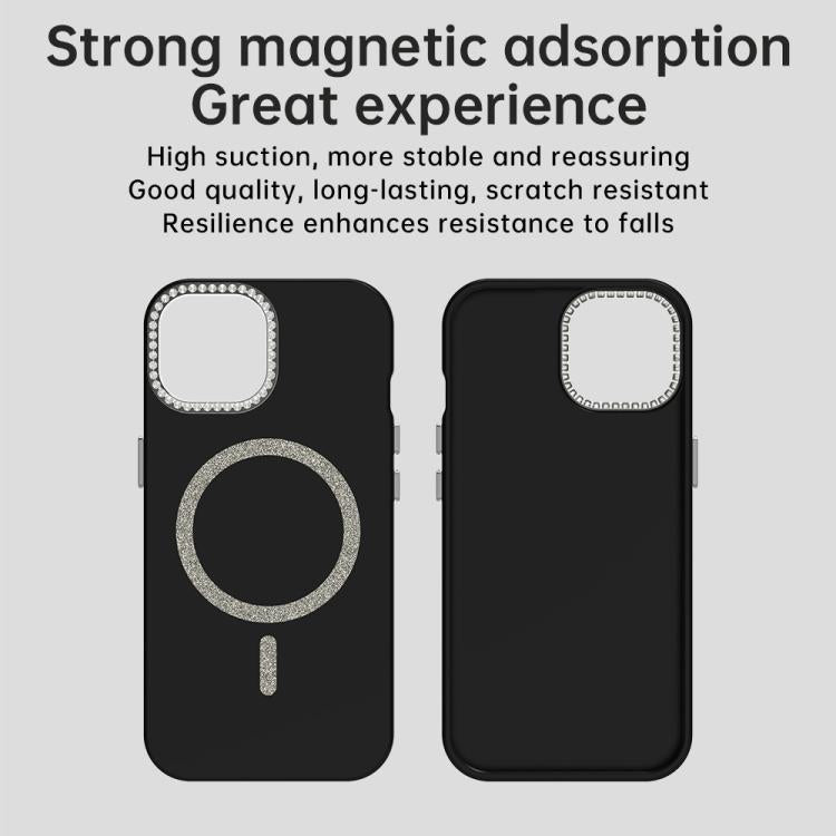 For iPhone 15 Glitter Rhinestones Series Magsafe PC Hybrid TPU Phone Case