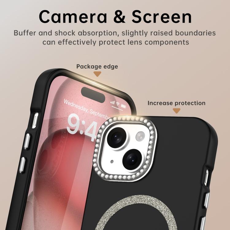 For iPhone 15 Glitter Rhinestones Series Magsafe PC Hybrid TPU Phone Case