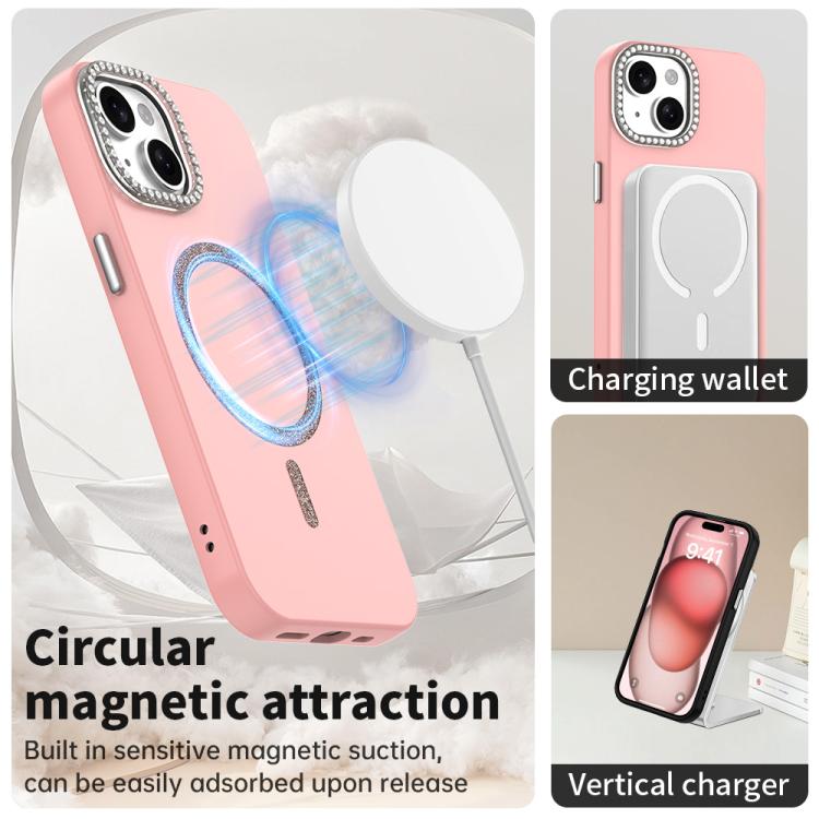 For iPhone 15 Glitter Rhinestones Series Magsafe PC Hybrid TPU Phone Case
