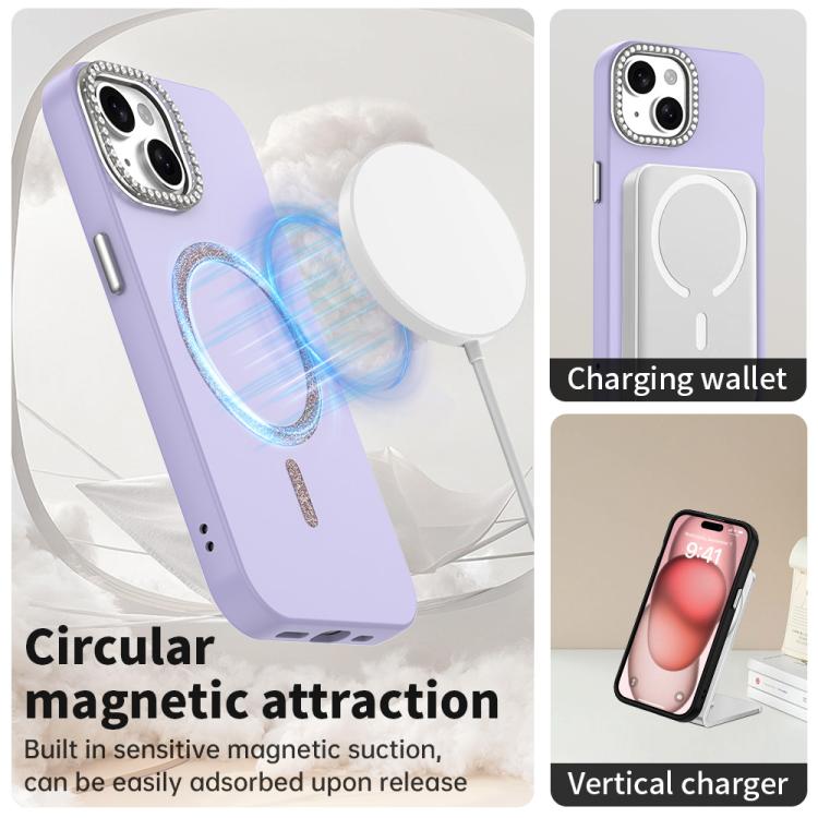 For iPhone 15 Glitter Rhinestones Series Magsafe PC Hybrid TPU Phone Case