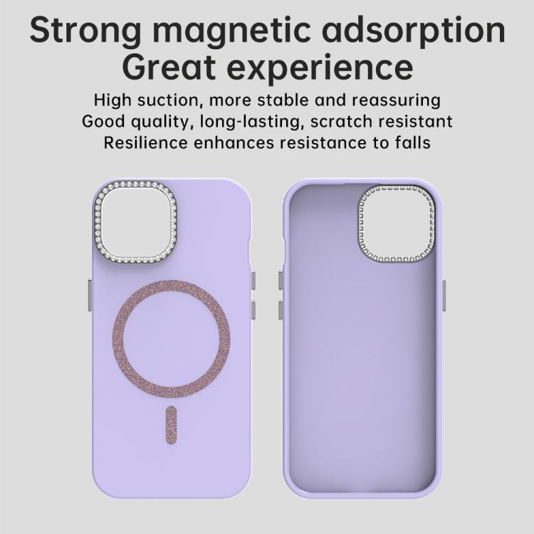 For iPhone 15 Glitter Rhinestones Series Magsafe PC Hybrid TPU Phone Case