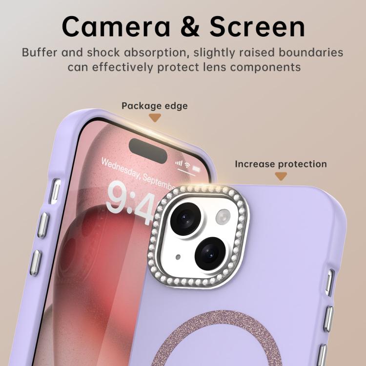 For iPhone 15 Glitter Rhinestones Series Magsafe PC Hybrid TPU Phone Case