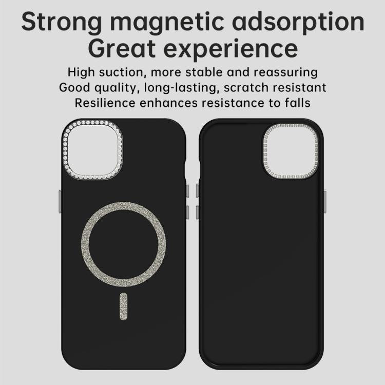 For iPhone 14 Plus Glitter Rhinestones Series Magsafe PC Hybrid TPU Phone Case