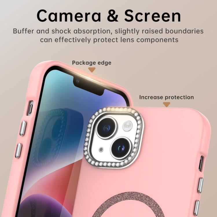For iPhone 14 Plus Glitter Rhinestones Series Magsafe PC Hybrid TPU Phone Case