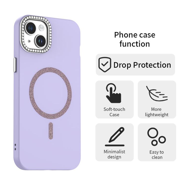For iPhone 14 Plus Glitter Rhinestones Series Magsafe PC Hybrid TPU Phone Case