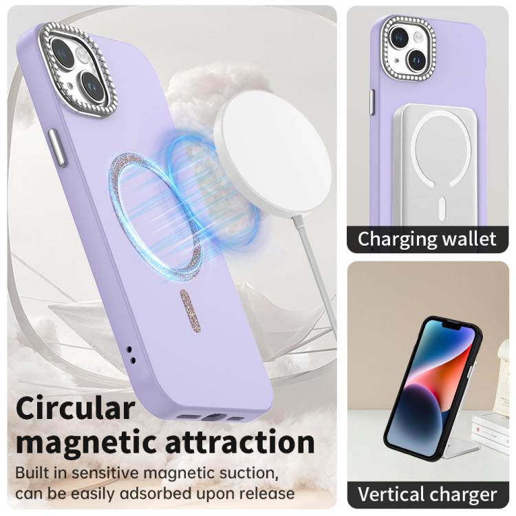 For iPhone 14 Plus Glitter Rhinestones Series Magsafe PC Hybrid TPU Phone Case