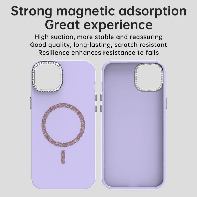 For iPhone 14 Plus Glitter Rhinestones Series Magsafe PC Hybrid TPU Phone Case