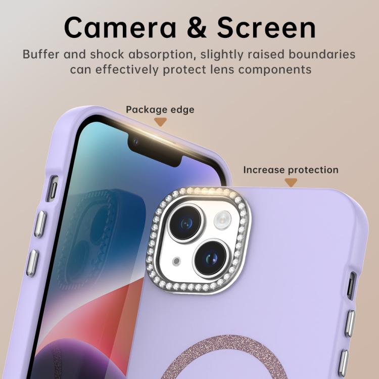 For iPhone 14 Plus Glitter Rhinestones Series Magsafe PC Hybrid TPU Phone Case