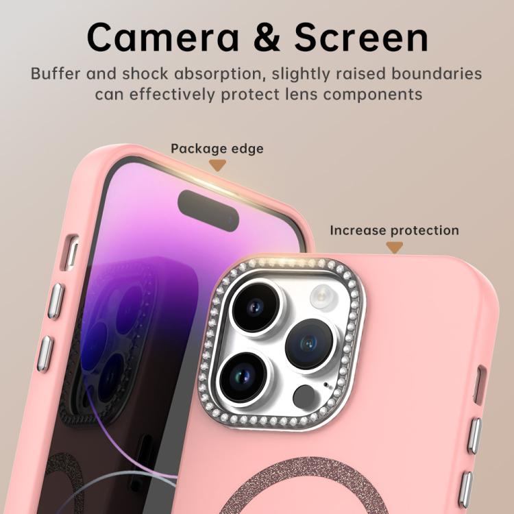 For iPhone 14 Pro Glitter Rhinestones Series Magsafe PC Hybrid TPU Phone Case