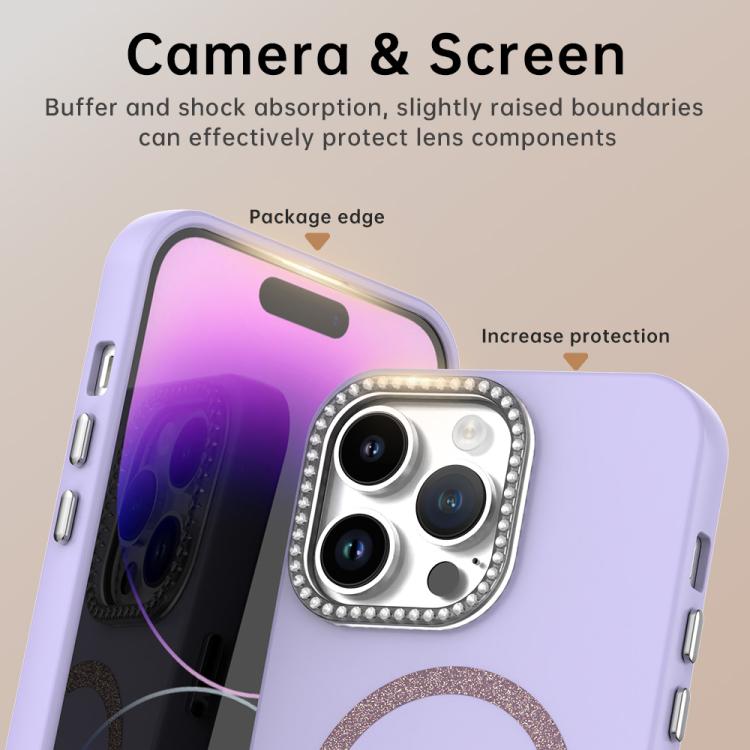 For iPhone 14 Pro Glitter Rhinestones Series Magsafe PC Hybrid TPU Phone Case