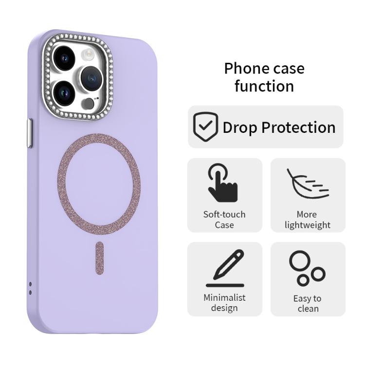 For iPhone 14 Pro Max Glitter Rhinestones Series Magsafe PC Hybrid TPU Phone Case