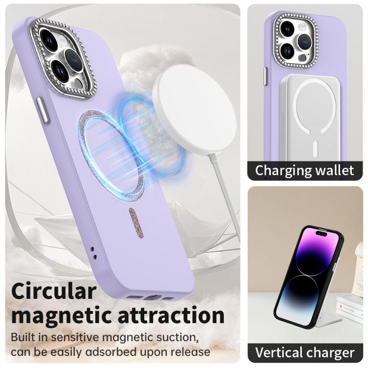 For iPhone 14 Pro Max Glitter Rhinestones Series Magsafe PC Hybrid TPU Phone Case
