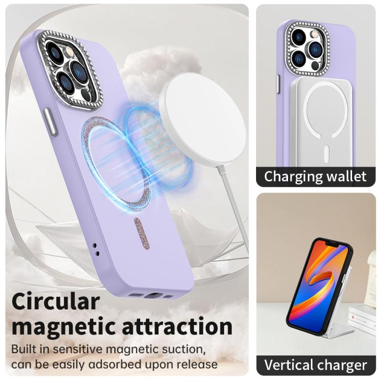 For iPhone 13 Pro Max Glitter Rhinestones Series Magsafe PC Hybrid TPU Phone Case