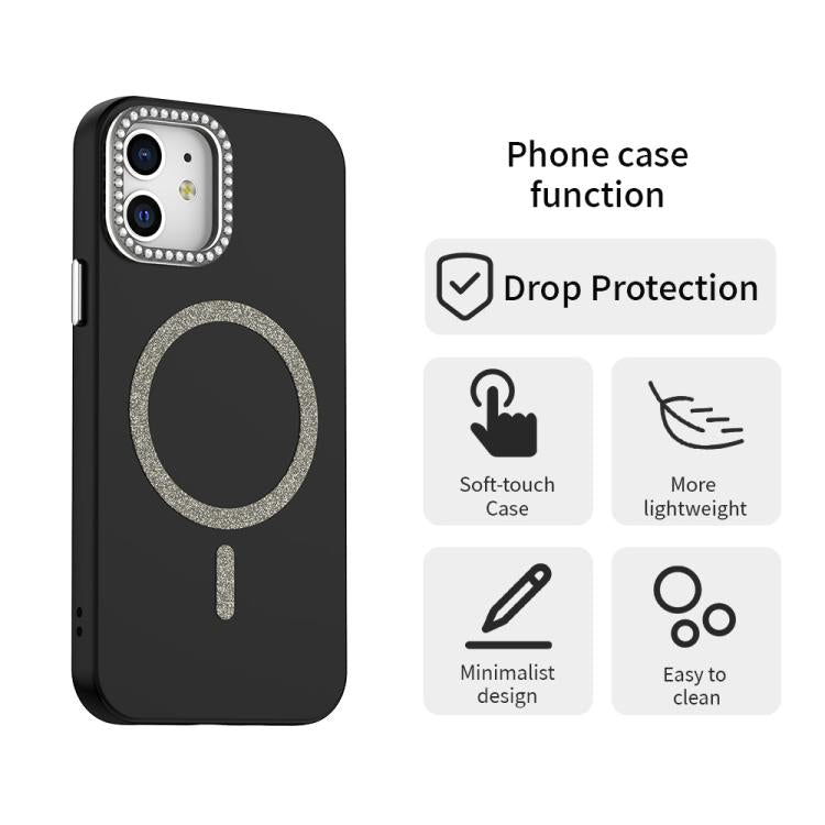 For iPhone 12 Glitter Rhinestones Series Magsafe PC Hybrid TPU Phone Case