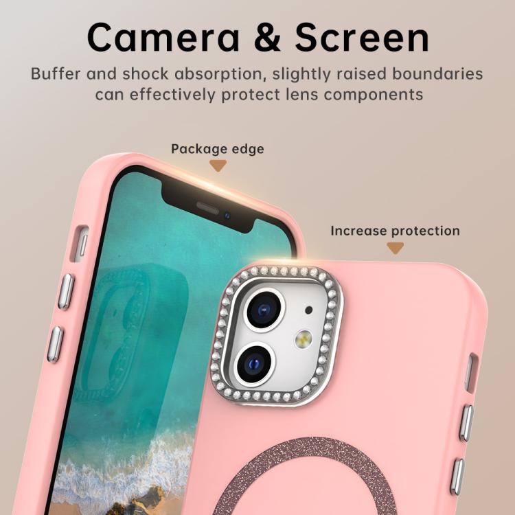 For iPhone 12 Glitter Rhinestones Series Magsafe PC Hybrid TPU Phone Case