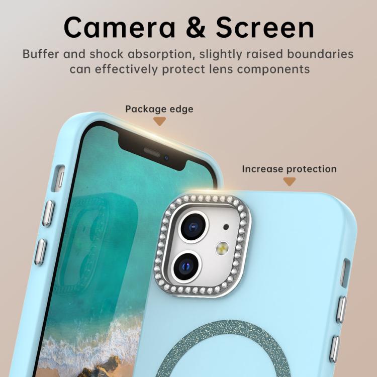 For iPhone 12 Glitter Rhinestones Series Magsafe PC Hybrid TPU Phone Case