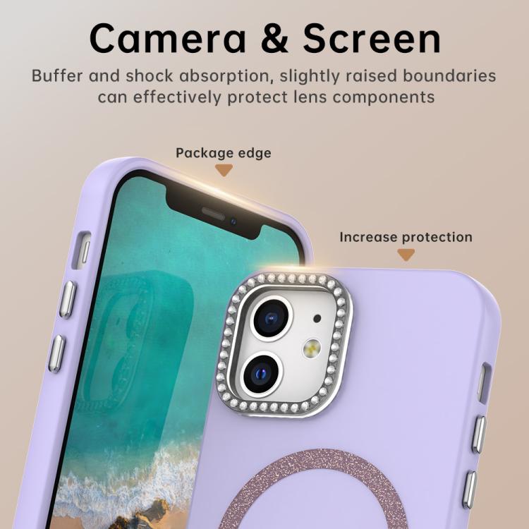 For iPhone 12 Glitter Rhinestones Series Magsafe PC Hybrid TPU Phone Case