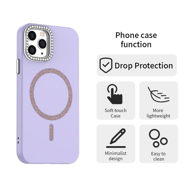 For iPhone 12 Pro Max Glitter Rhinestones Series Magsafe PC Hybrid TPU Phone Case