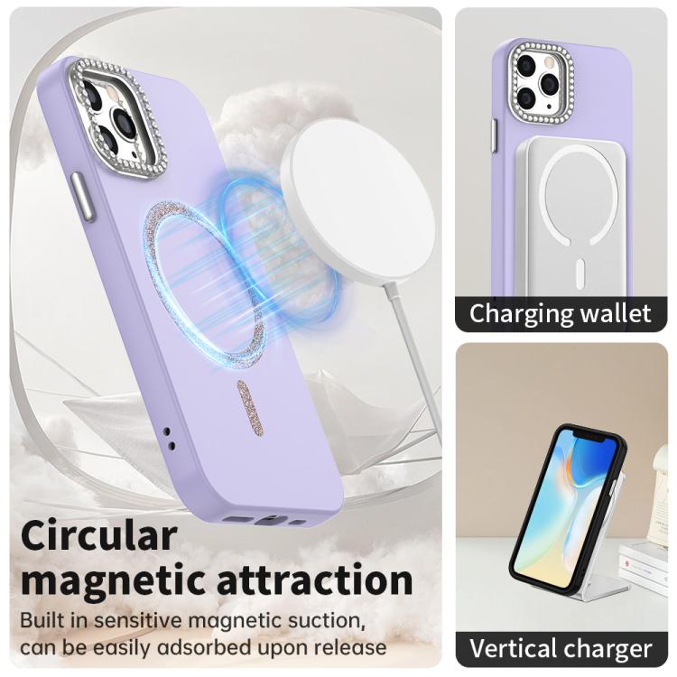 For iPhone 12 Pro Glitter Rhinestones Series Magsafe PC Hybrid TPU Phone Case