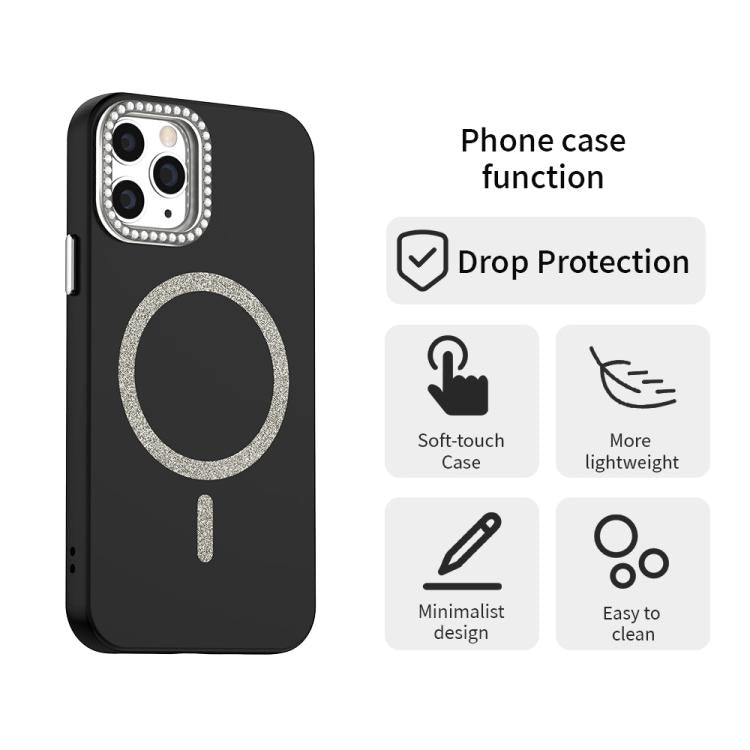 For iPhone 11 Pro Glitter Rhinestones Series Magsafe PC Hybrid TPU Phone Case