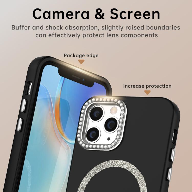 For iPhone 11 Pro Glitter Rhinestones Series Magsafe PC Hybrid TPU Phone Case