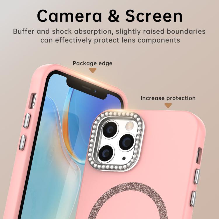 For iPhone 11 Pro Glitter Rhinestones Series Magsafe PC Hybrid TPU Phone Case