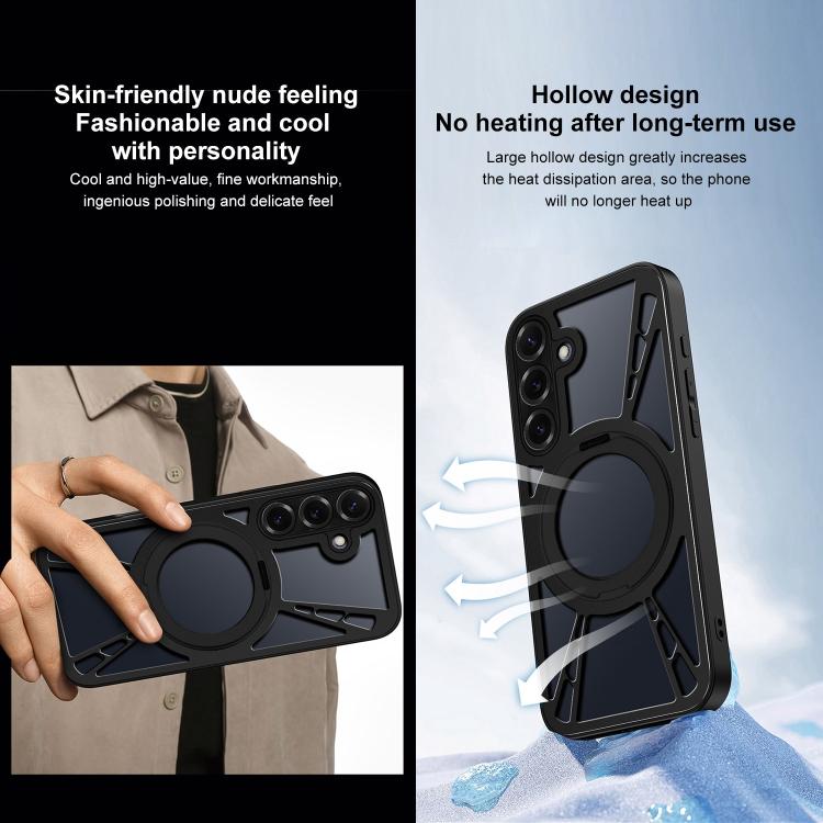 For Samsung Galaxy S24 5G Cooling Hollow Metal Holder MagSafe Phone Case