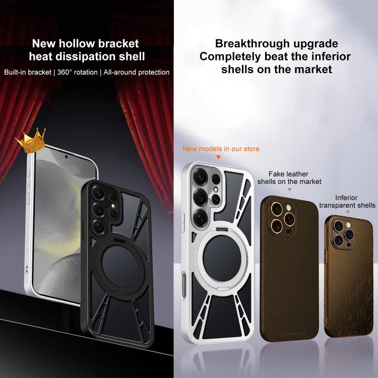 For Samsung Galaxy S24 Ultra 5G Cooling Hollow Metal Holder MagSafe Phone Case
