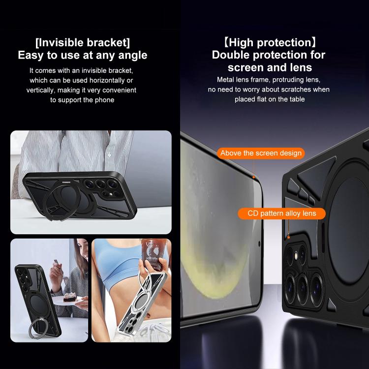 For Samsung Galaxy S24 Ultra 5G Cooling Hollow Metal Holder MagSafe Phone Case