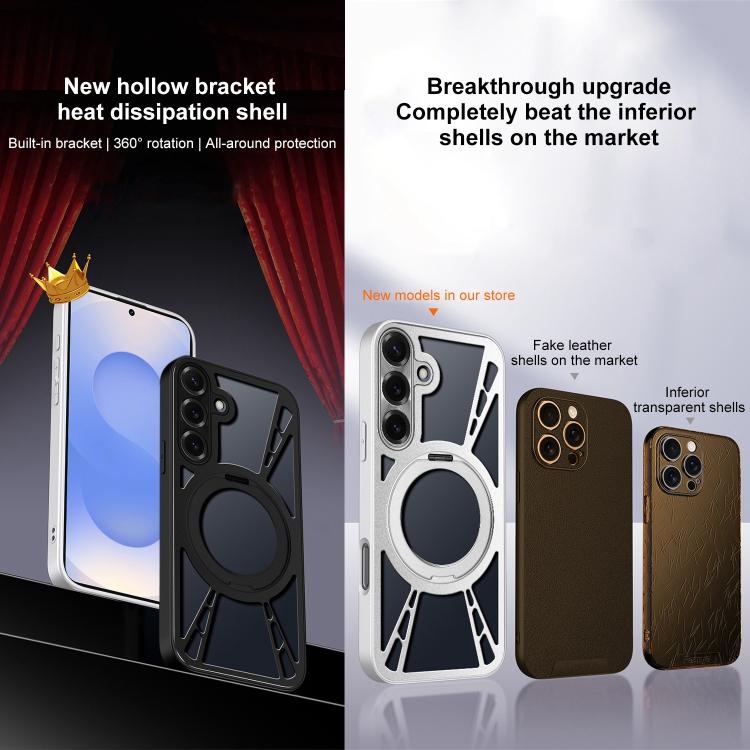 For Samsung Galaxy S25+ 5G Cooling Hollow Metal Holder MagSafe Phone Case