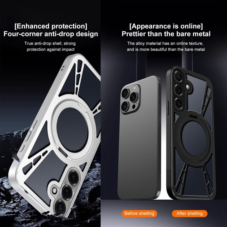 For Samsung Galaxy S25+ 5G Cooling Hollow Metal Holder MagSafe Phone Case