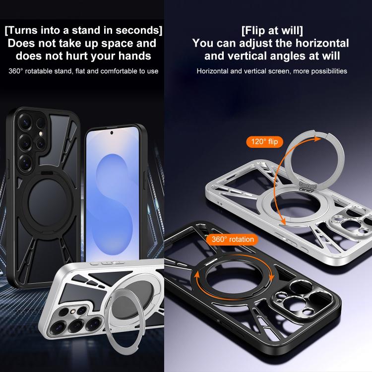 For Samsung Galaxy S25 Ultra 5G Cooling Hollow Metal Holder MagSafe Phone Case