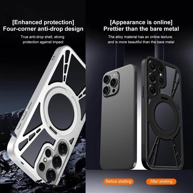 For Samsung Galaxy S25 Ultra 5G Cooling Hollow Metal Holder MagSafe Phone Case