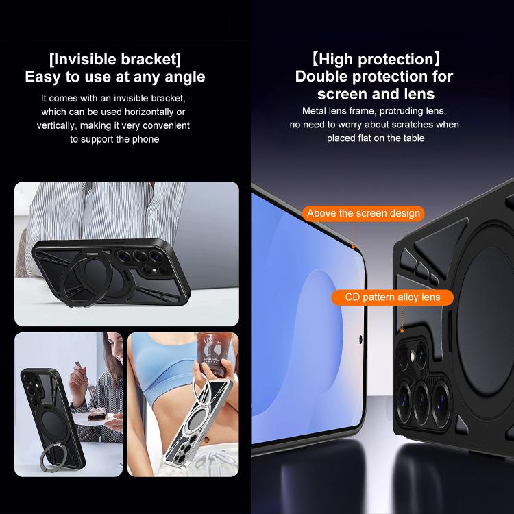 For Samsung Galaxy S25 Ultra 5G Cooling Hollow Metal Holder MagSafe Phone Case