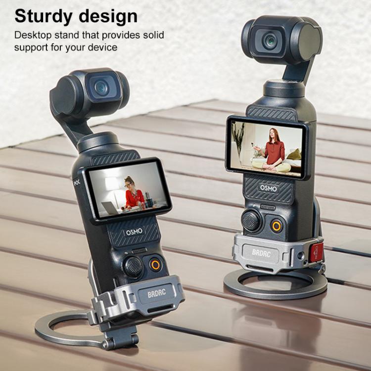 For DJI Osmo Pocket 3 BRDRC Smartphone Teleprompter Stand Desktop Clamp Cold Shoe Extension Mount - Dark Grey