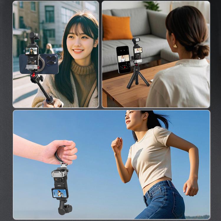 For DJI Osmo Pocket 3 BRDRC Smartphone Teleprompter Stand Desktop Clamp Cold Shoe Extension Mount - Dark Grey