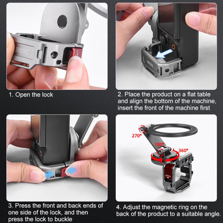 For DJI Osmo Pocket 3 BRDRC Smartphone Teleprompter Stand Desktop Clamp Cold Shoe Extension Mount - Dark Grey